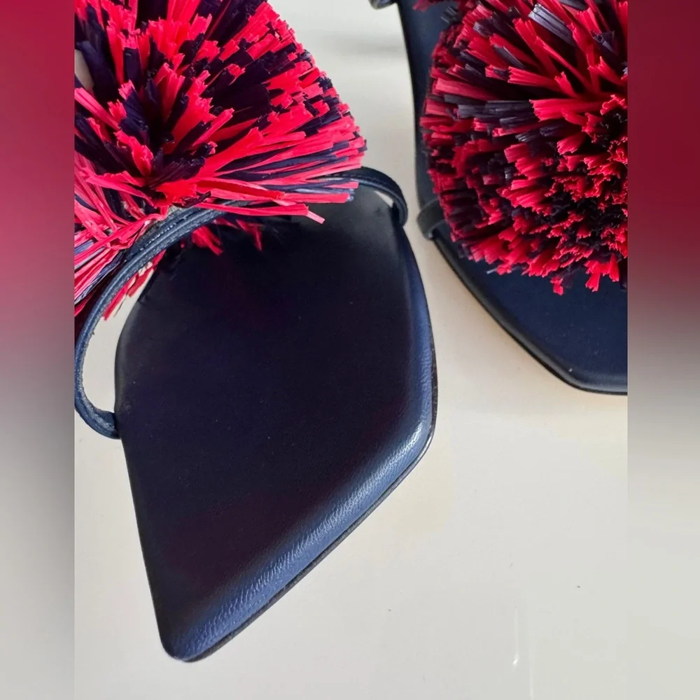 Bottega Veneta *NEW* Leather Navy Blue & Red Pom Pom Shoes- Size 6.5 US - Picture 6 of 11